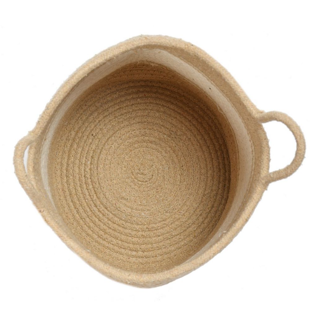 Thin Stripes 12" X 12" Beige & White Jute Basket